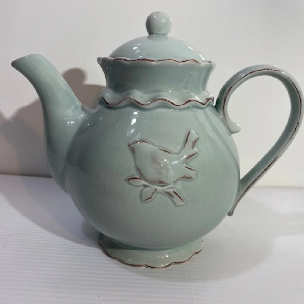 Vintage Tea Set Bird Teapot Teacup Delicate Floral Hand Painted Hand Crafted Art